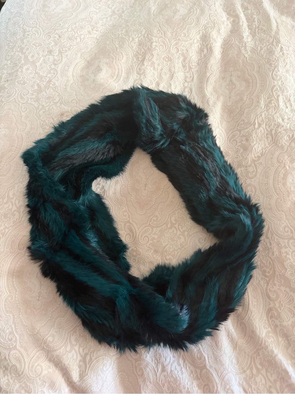 Teal Rabbit Fur Scarf - Picture 2 of 5